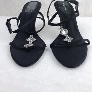 Nina New York Black Rhinestone Strappy Mid Height Heel Sandal Size 6.5M